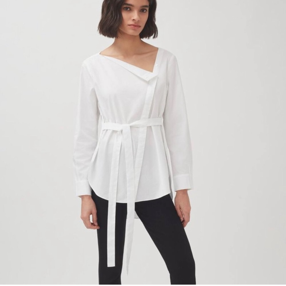 Cuyana Poplin Asymmetrical Shirt in White X-Small